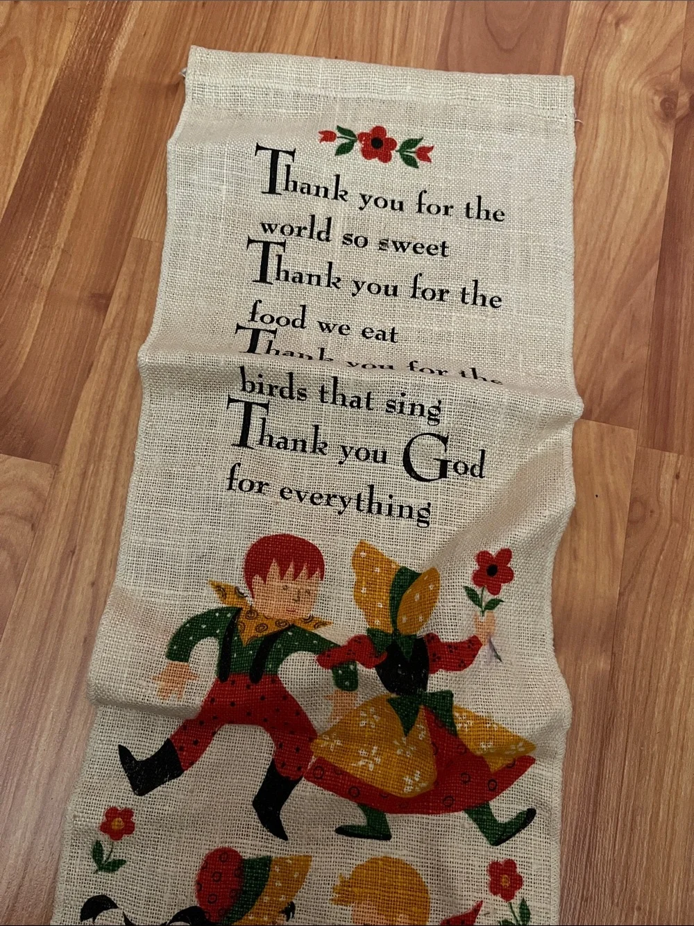 Vintage-ScandinavianInspired Thank You Prayer Wall Hanging — Red, Green & Yellow